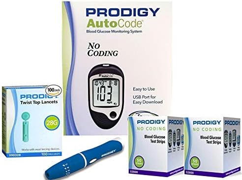 Prodigy Auto Code Diabetes Testing Kit - Prodigy Talking Meter, 100 Prodigy Test Strips, 100 Lancets, Lancing Device, Carry Case