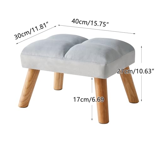 YMYNY FOOTSTOOL, SMALL OTTOMAN STOOL CHAIR WITH WOODEN LEGS, MODERN PADDED SOFA SEAT FOOT REST STOOL, VELVET FOOT STOOL, SOFA FOOTREST FOR LIVING ROOM ENTRYWAY 15.74″D×11.81″W×10.62″H BLUE UHBD032H