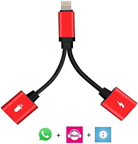 iphone Lightning Charge &amp; Audio Cable, Lightning to Double Lightning 2 Lightning Port For iPhone 7/ iPhone 7 Plus/ iPad, Support Music Control, Charger and Phone Communication (Black-Red) (red)