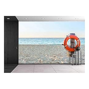 Life Preserver on Sandy Beach Somewhere in Mexico - Removable Wall Mural | Self-Adhesive Large Wallpaper - 66x96 inches