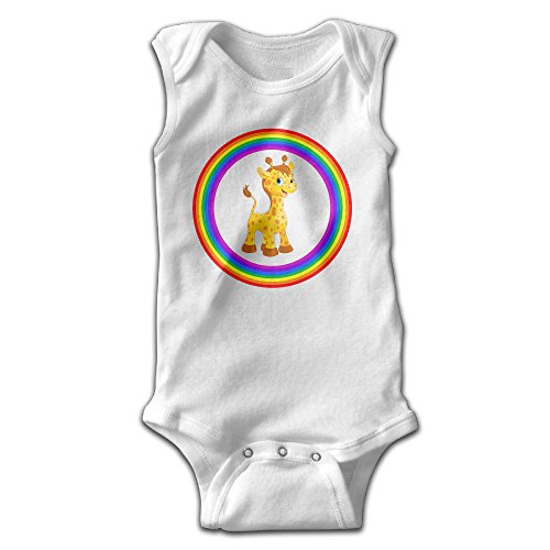 EVPOPC LVMI Cute Giraffe Cartoon In The Circle Rainbow Newborn Baby Sleeveless Romper Creeper White