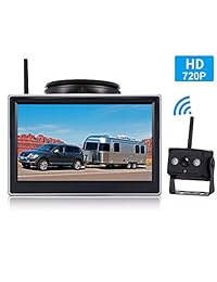 HD 720P Digital Wireless Backup Camera System for RV Truck Van Trailer Pickup with 5''Monitor High-Speed Observation System Night Vision IP 69K Waterproof Guide Lines On Off Continuous Reverse Use