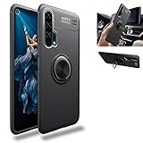 Honor 20 Pro Case,360° Rotating Ring Kickstand Protective Case,Silicone Soft TPU Shockproof Protection Thin Cover Compatible with [Magnetic Car Mount] for Huawei Honor 20 Pro Case (Black/Black)