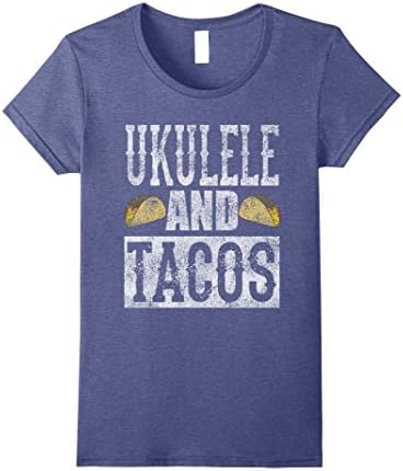 Women's Ukulele and Tacos Funny Taco Band Distressed T-Shirt XL Heather Blue