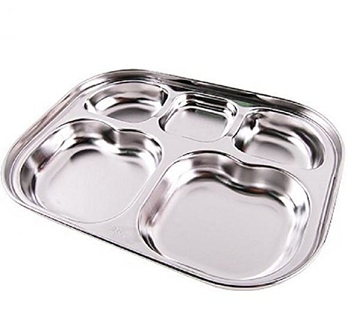 Diet Plate, Stainless Steel Divided Portion Plate Diet Food Control Tray