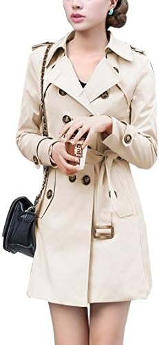Mogra Womens Fashion Double Breasted Pocket Outwear Trench Jacket Coat with Belt