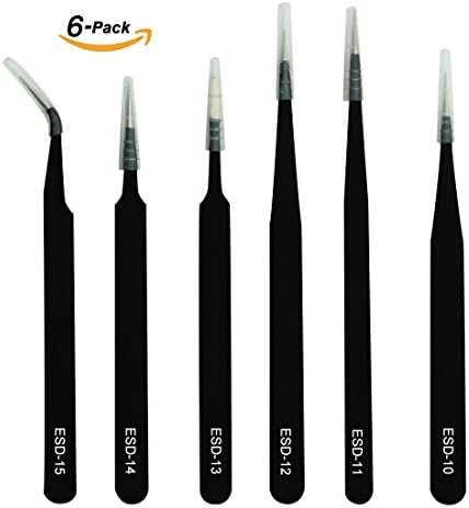 MoModer 6 Pieces Anti static Non magnetic ESD Precision Stainless Steel Tweezers Kit for Lab Electronics Jewelry and Detailed Work
