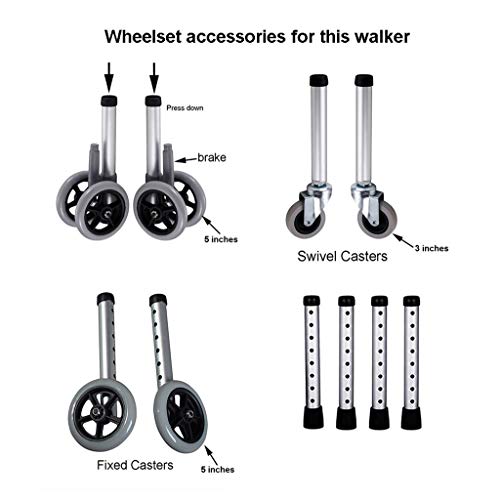 FKDEWALKER Aluminium Foldable Walking Frame,Wheeled Walker with Arm Rest,Walking Mobility Aid,,Lower Limb Trainer,Standard Walker (Color : 4 Wheels+4 Walker Legs+seat)