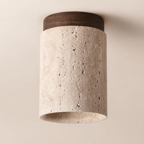 SYSR Lámparas de techo de estilo japonés wabi-sabi,Regulable lampara de techo de piedra natural,12W Retro Luz para recamara de base E27,Para pasillo,dormitorio,Isla de cocina,sala (C)