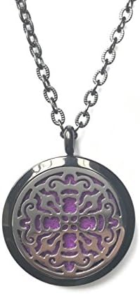 FIKA Old World Cross Aromatherapy Essential Oil Diffuser 316 Stainless Steel Pendant Necklace W/ 3 Cotton Pads (Black)