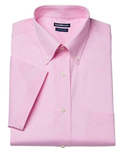 Croft \u0026 Barrow Mens Classic Fit Button Down Short Sleeve Dress Shirt Pink  (Large (16.5\