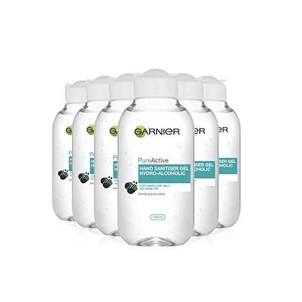 Garnier-Pure-Active-Hydro-Alcoholic-Hand-Sanitiser-Gel-125ml-Pack-of-Six-6-With-70-Alcohol-vv-Glycerin-Cleanses-Protects-Hands-Without-Drying-Recognised-By-The-British-Skin-Foundation Garnier Hand Sanitiser Gel 70 % Alcohol Purifying Hydro Alcoholic, 125 ml (Pack of Six 6), Handy Size Hand Sanitizer…