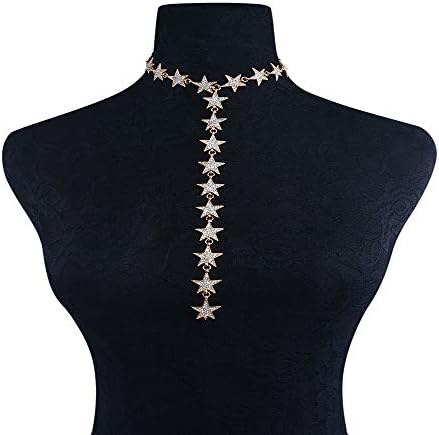 YLiansong Fashion Jewellery Lucky Star Layered Clavicle Necklace Alloy Crystal Costume Statement Necklace Wedding Jewelry Rhinestone Clothing Accessories (Color : Gold)
