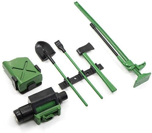 RC Crawler 1/10 Accessory Tools Kit Mini Fuel Tank High Jack Winch Pry Bar for 1:10 Axial SCX10 TAMIYA CC01 RC4WD D90 D110 RC Truck Car Parts (Green)