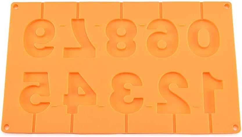 Silicone Cake Mould Lollipop Mold Ice Candy Chocolate Moulds Baking Tool 0-9 Number Shaped Moldes,Orange