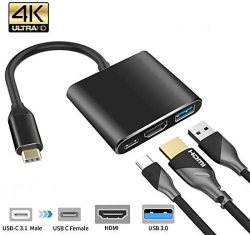 USB C to HDMI Adapter, Qidoou USB Type C Adapter Multiport AV Converter with 4K HDMI Output, USB 3.0 Port and USB-C Charging Port Compatible MacBook/iMac/Chromebook/Samsung/Projector/Monitor (Black)