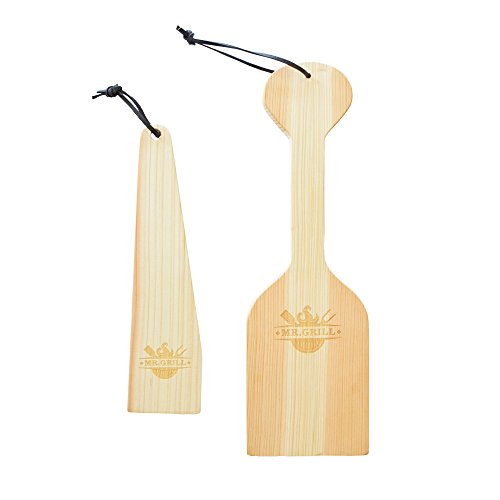 Mr. Grill - Safe, Bristle Free, Natural, Premium Cedar Wood BBQ Grill Scraper And Cleaner + FREE Small Cedar Scraper For Hard To Reach Places