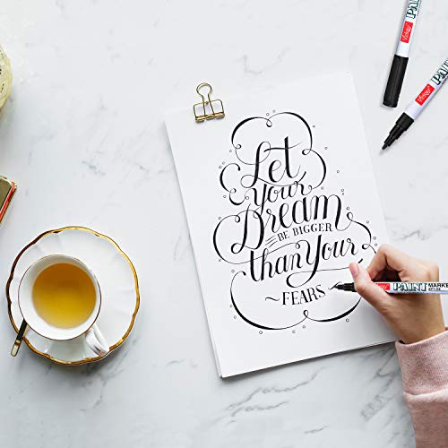 Paint Pens for Rock Painting-Stone, Ceramic, Metal, Glass, Wood, Set of 6 Fine Tip Oil Paint Markers High Volume Ink for DIY Craft Projects Quick Drying with 2 Extra Replaceable Nibs(3 Black3 White)