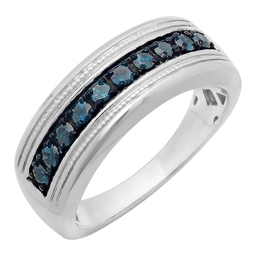 Dazzlingrock Collection 0.65 Carat (ctw) Round Blue Diamond 10 Stone Men's Wedding Band Ring in 925 Sterling Silver