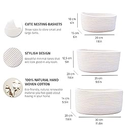 OrganiHaus 3-Pack White Cotton Rope Baskets for