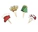 Partico 24 Pcs Christmas Glitter Cupcake Topper Food Fruit Picks Decorations for Christmas Party Favors Includ Santa Hats, Christmas Tree, Red Socks, Golden Reindeer