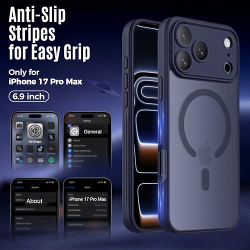Symcele Designed for iPhone 17 Pro Max Case, Compatible with MagSafe, [Camera Protection] [15FT Military Drop Protection] Shockproof Translucent Matte Anti-Slip Case, 6.9", Deep Blue