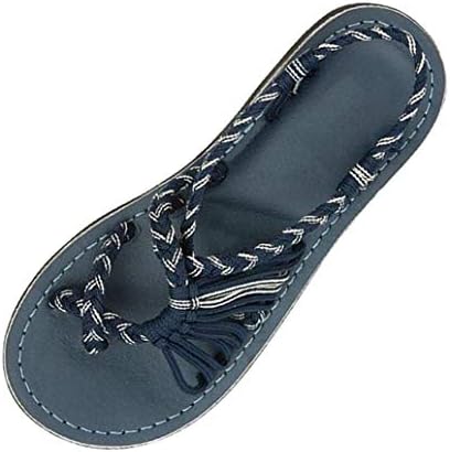 Women Shoes Bohemia Fisherman Sandal Beach Hemp Rope Flip Flops Slippers JHKUNO Black
