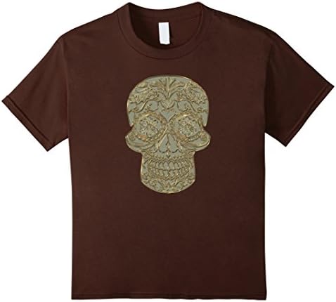 Kids Gold Glass Tribal Aztec Skull T-Shirt 12 Brown