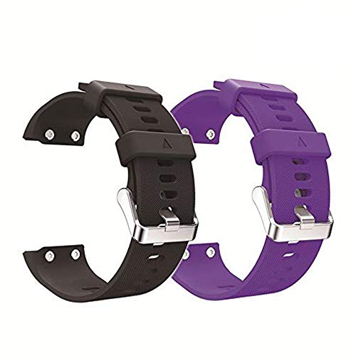 aczer-Y Compatible Replacement Band for Garmin Forerunner 35 Accessories Watchbands, 10 Color Replacement Watch Band with Stainless Buckle and Rubber Strap,black+purple