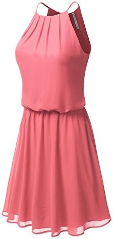 spyman Fashion Women's Sleeveless Double-Layered Pleated Dress CORAL LARGE Fpawdsd028_coralLarge