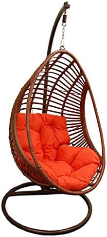 Hanging egg shape Resin Wicker swing Chair & Stand & Cushion (Orange Cushion)