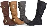 Brinley Co. Womens Regular and Wide-Calf Buckle Mid-Calf Slouch Microsuede Boot