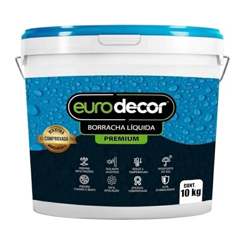 Euro Decor Tinta Borracha Líquida Flexível Premium 10kg - Impermeabilização Total, Flexível e Resistente a Fissuras para Telhados, Reboco e Metal - Isolante Térmico contra Infiltrações (Branco Neve)