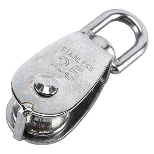 DasMarine 3 Pack Single Pulley Block in 304 Stainless Steel Crane Swivel Hook Single Pulley Roller Loading (M25)