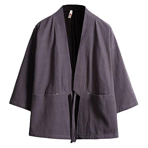 HORZEE Fashion Men's Cotton Blends Linen Cloak Open Front Cardigan