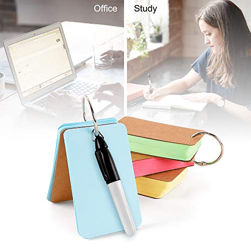 200 Pieces 3.5 x 2.2 Inches Multicolor Kraft Paper Binder Ring with Portable Pen Easy Flip Flash Card Study Cards Note Cards Memo Cards DIY Greeting Cards