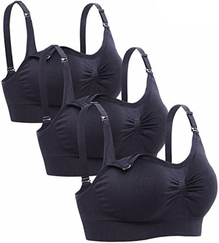 Lataly Womens Sleeping Nursing Bra Wirefree Breastfeeding Maternity Bralette Color Black Pack of 3 Size XL