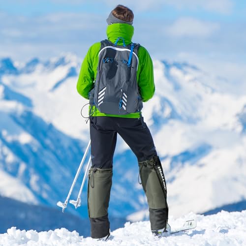 Thallike Leg Gaiters Waterproof for Hiking Hunting, 900D Fabric Portable Boots Snow Gaiters for Mountaineering, Adjustable Walking Leg Gaiters with Upgraded Zipper for Men/Women, Green, L