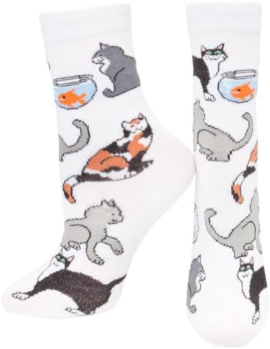 Animal World - Cats Sitting All-Over Juvy Socks - Small White