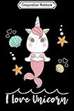 Composition Notebook: Little Unicorn Mermaid Decorated With Shell And Starfish  Journal/Notebook Blank Lined Ruled 6x9 100 Pages