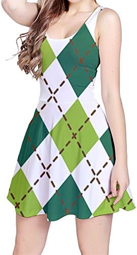 St. Patrick's Day Sleeveless Skater Dress - Chevron, Shamrock, Clover, Green (XL, C)