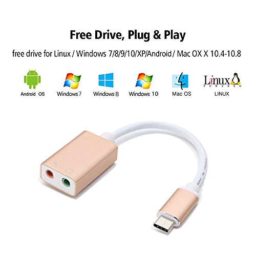 USB-C Audio Adapter, YSSHUI Type-C External Stereo Sound Card With 3.5mm Headphone And Microphone Jack For Windows, Mac, Linux, Android, PC, Laptops, Desktops, Google Chromebook, HUAWEI Matebook