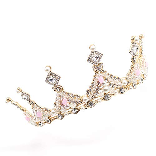TOCESS Gold Tiara and Crown Queen Princess Wedding Crown for Girls and Women Pearl Crystal Bridal Tiara for Prom Festival Party