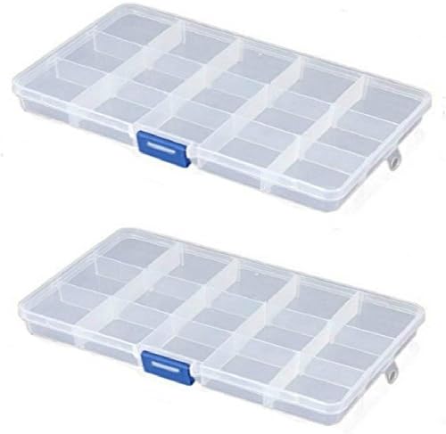 OUTOWIN 2 Pack 15 Grid PP Plastic Jewelry Storage Box Organizer Containers with Removable Dividers