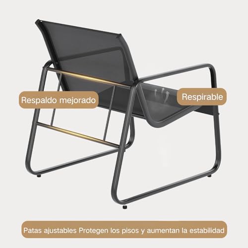 Juego de 2 sillas de patio, juego de muebles de patio de 3 piezas, juegos de bistró, con tela de textileno, mesa auxiliar con marco de metal, juego de sillas para exteriores, para balcón