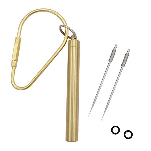 HRX Package Waterproof Brass Toothpick Holder Keychain with 2 Titanium