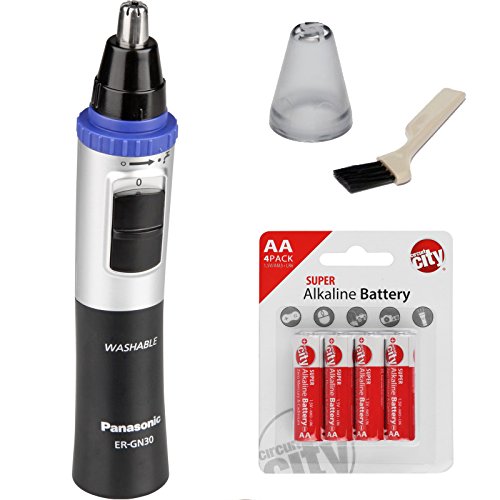 Panasonic Deluxe Waterproof Dual-Edge Stainless-Steel Blade Nose and Ear Hair Trimmer with AA Batteries (ER-GN30-K)