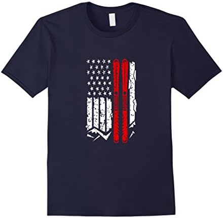 Men's Ski US American Flag Skiing T-Shirt XL Navy