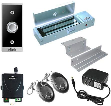 Visionis FPC-7459 One Door Access Control for in Swinging Door 1200lbs Electromagnetic Lock Kit with Wireless Receiver + Remote + VIS-7023 Exit Button Kit