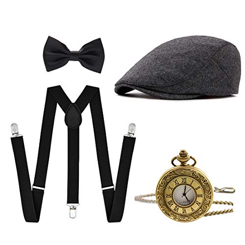 Ziyoot Men's 1920s Accessories Gatsby Gangster Costume Set Gangster Beret Y-Back Suspender